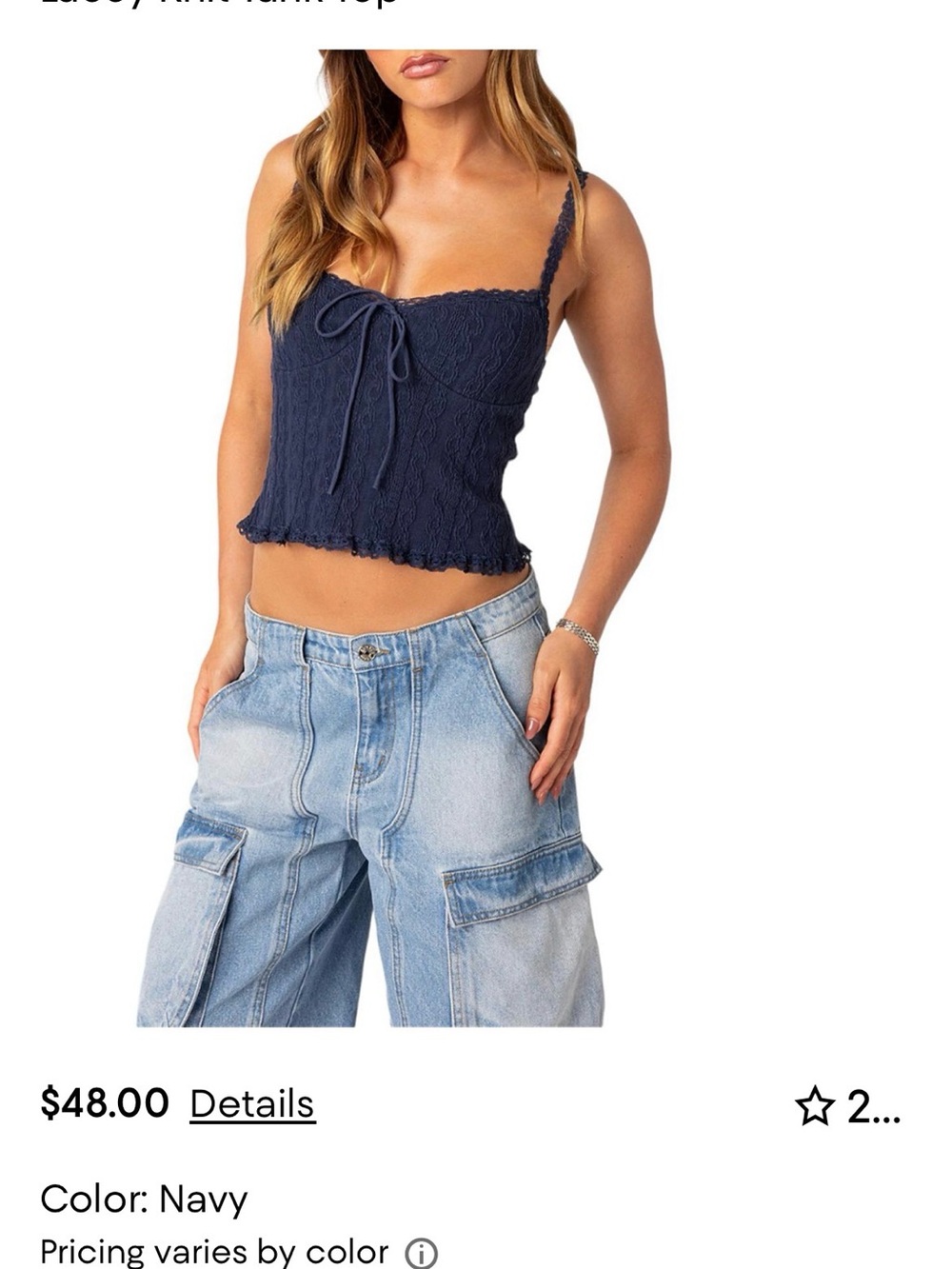NWT Edikted Lace-Trim Spaghetti Strap Adjustable Camisole - Navy